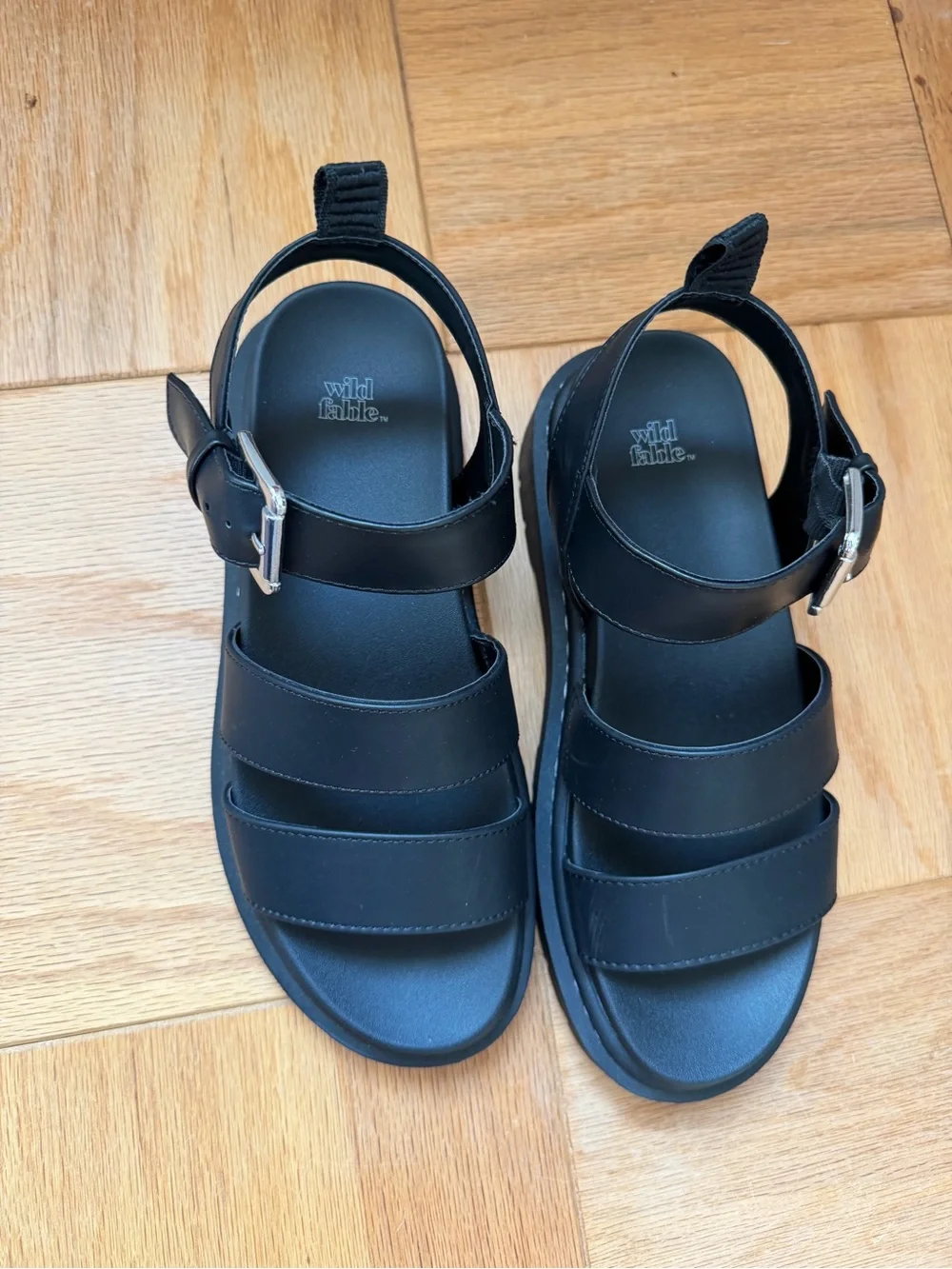 Black Triple-Strap Buckle Sandals